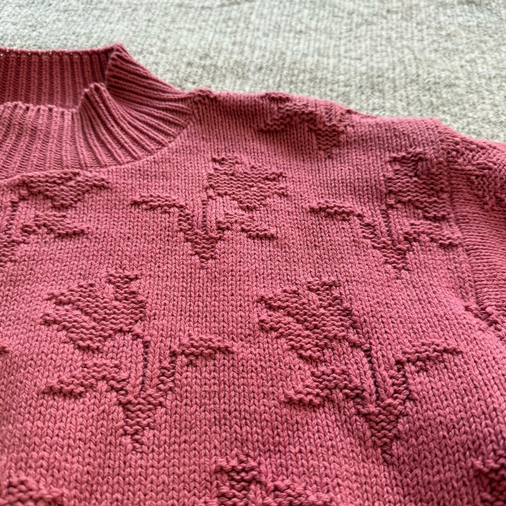 Vintage Cape Isle Knitters‎ Dusty Rose Textured Tulips Cotton Sweater Large